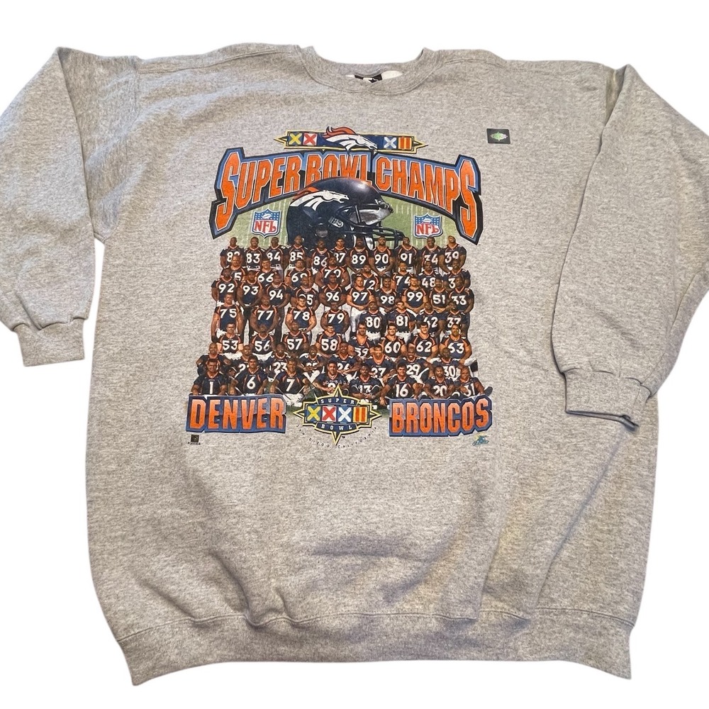 FLAW Vtg Denver Broncos Super Bowl XXXIII Champions Starter Sweatshirt XL USA